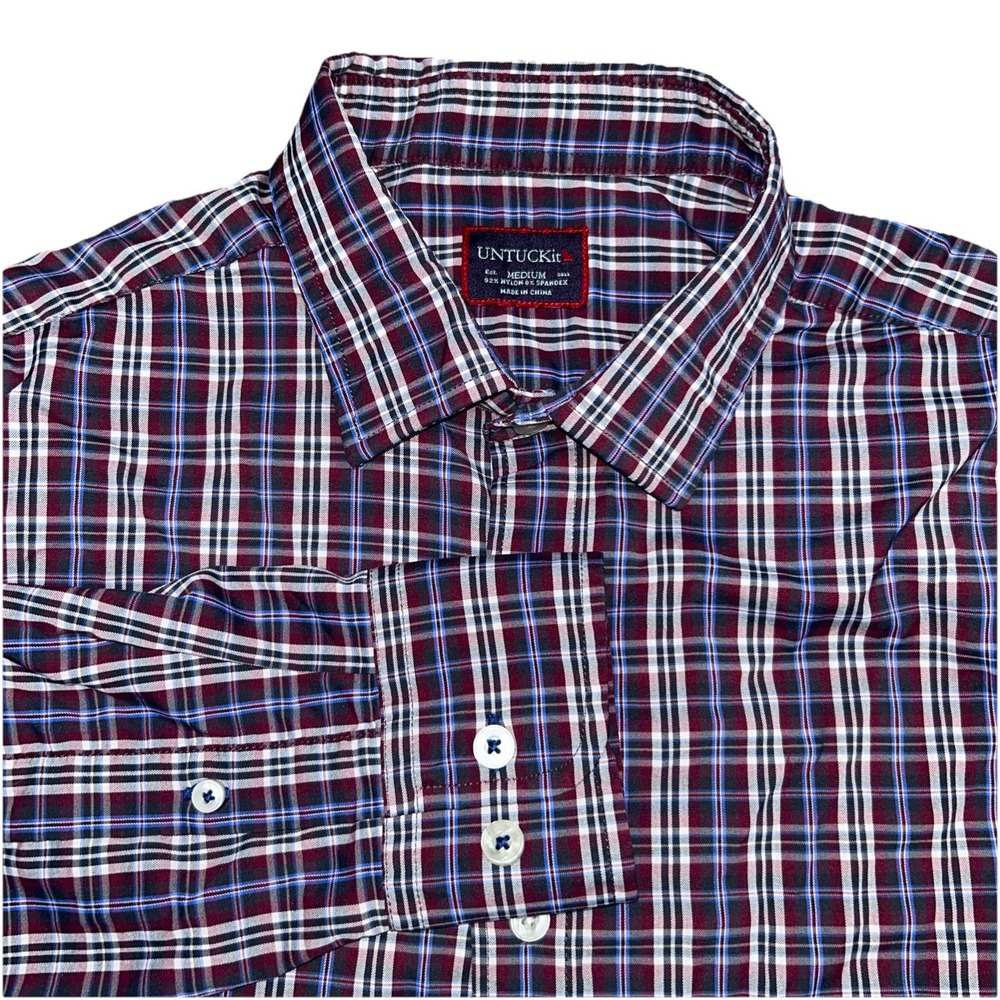 UNTUCKit Button‎ Up Men's Medium Plaid Shirt, 92% Nylon 9% Spandex